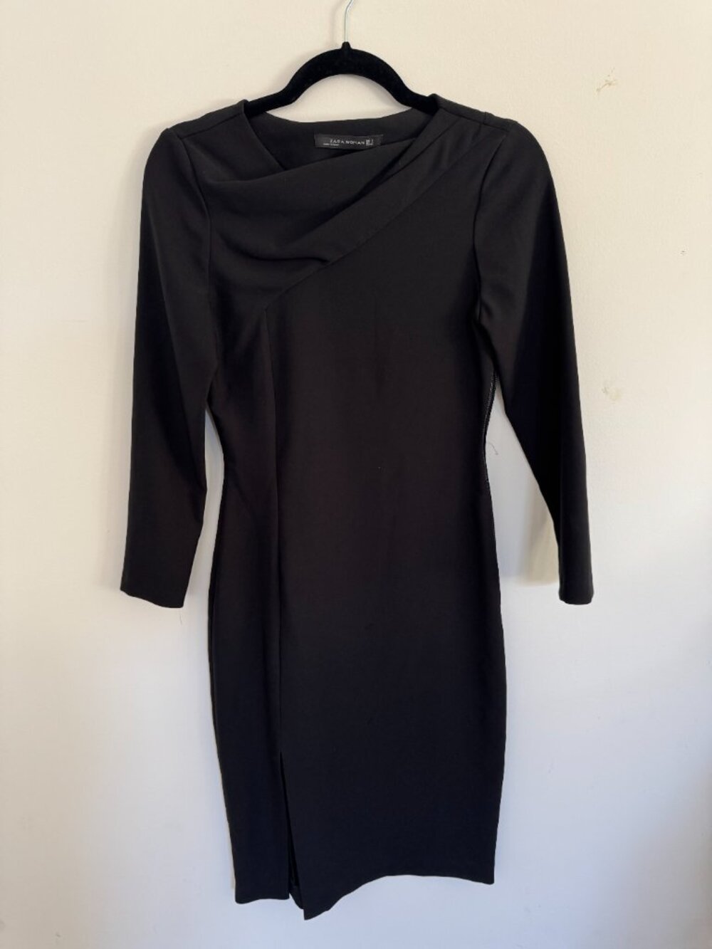 Zara Black Cowl Neck Fitted Midi Dress S